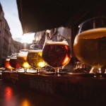 Flight of six Beers for Tasting in a Pub